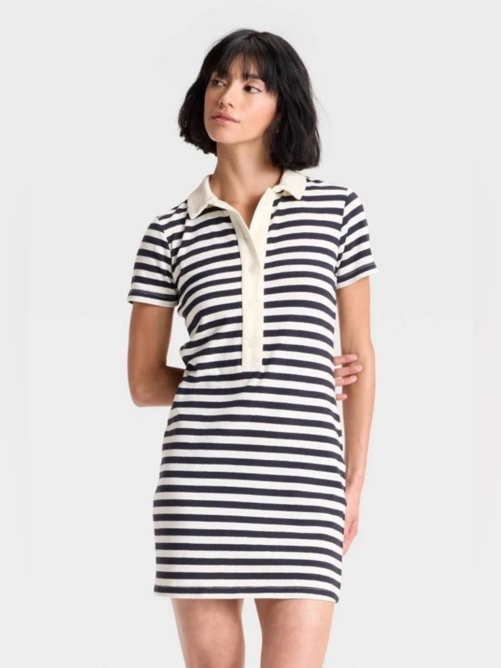 Universal Threads Striped Polo Shirt Dress in Navy and Cream